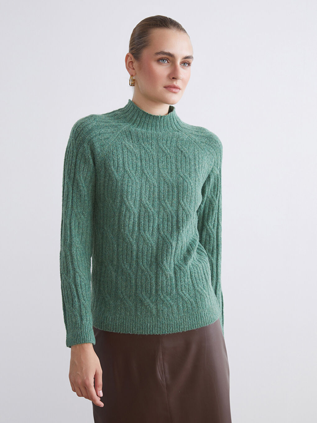 Funnel Neck Patterned Women's Knit Sweater