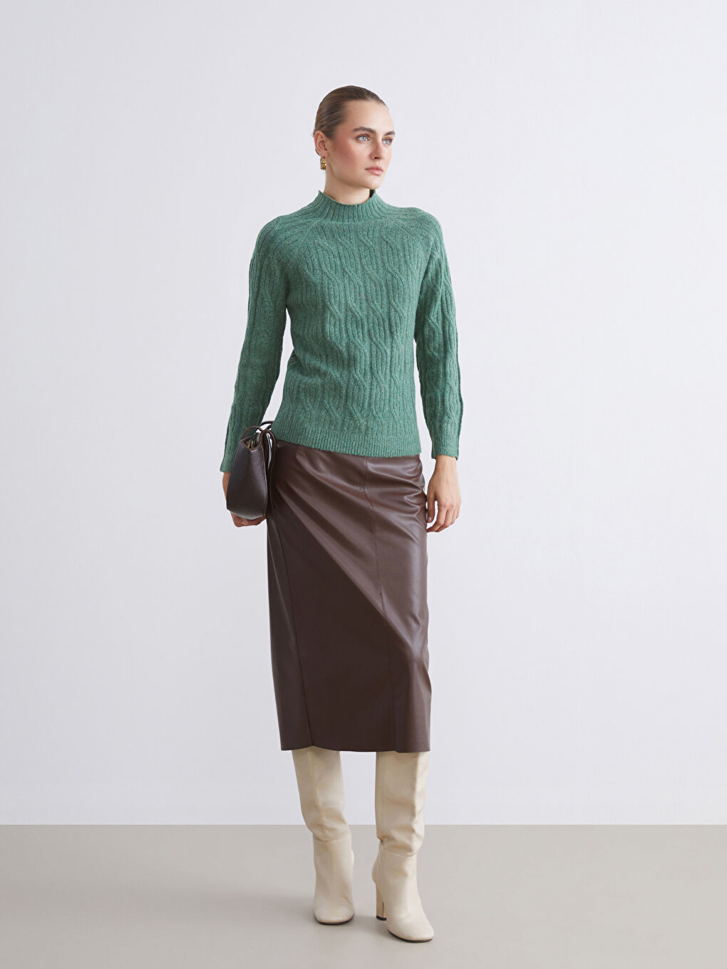 Funnel Neck Patterned Women's Knit Sweater-1