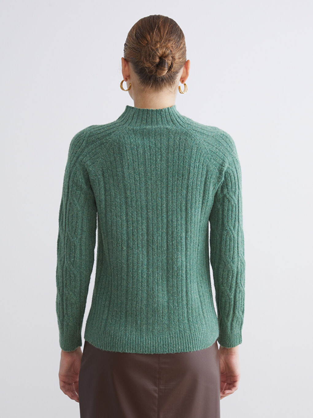 Funnel Neck Patterned Women's Knit Sweater-3