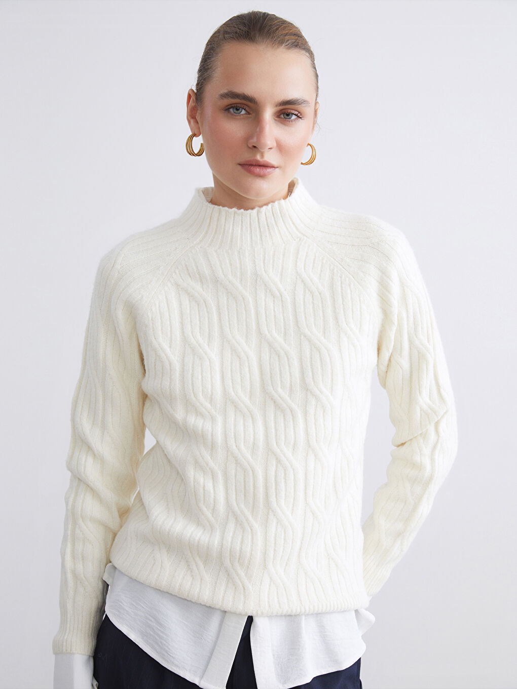 Funnel Neck Patterned Women's Knit Sweater