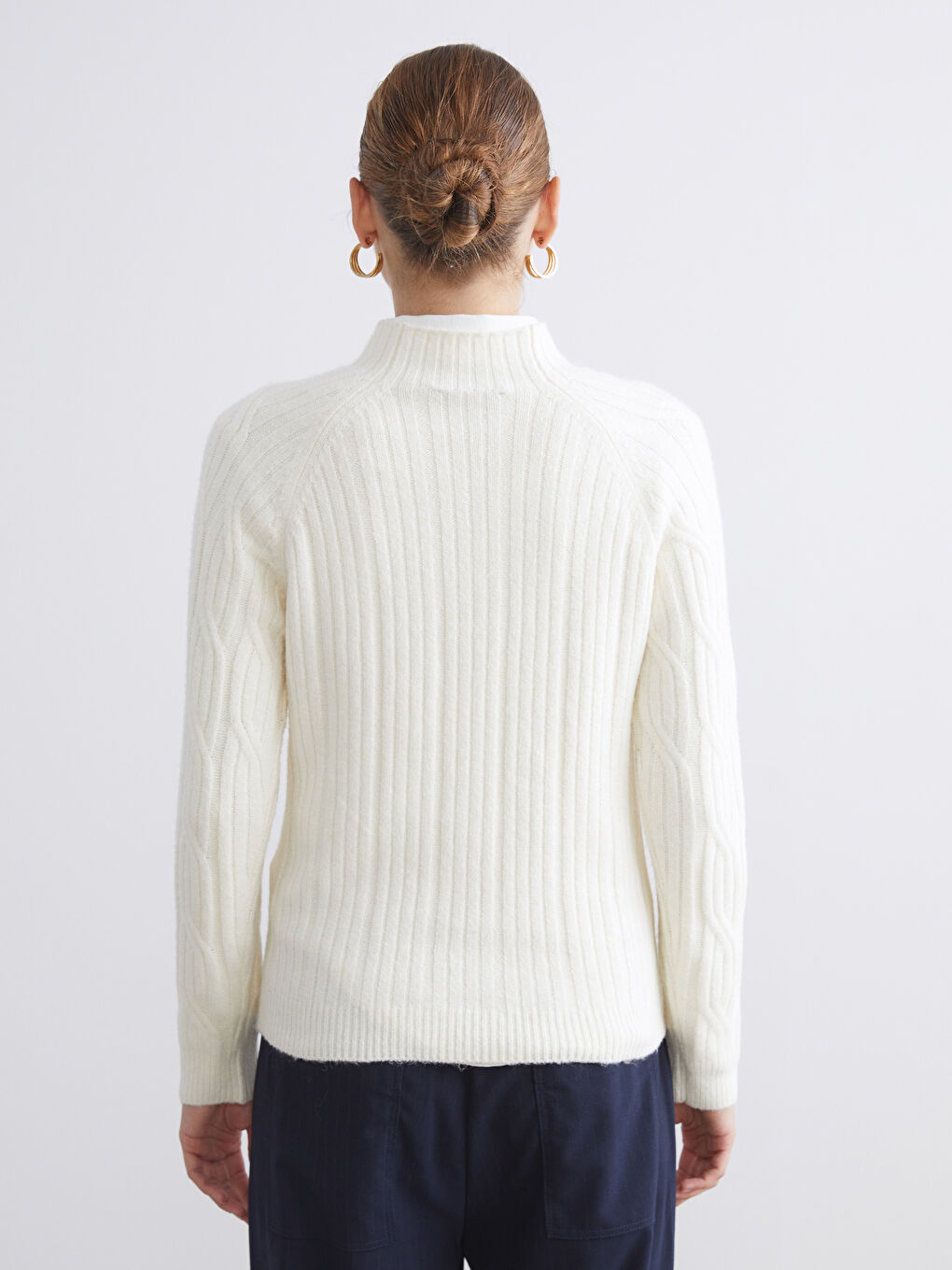 Funnel Neck Patterned Women's Knit Sweater-3