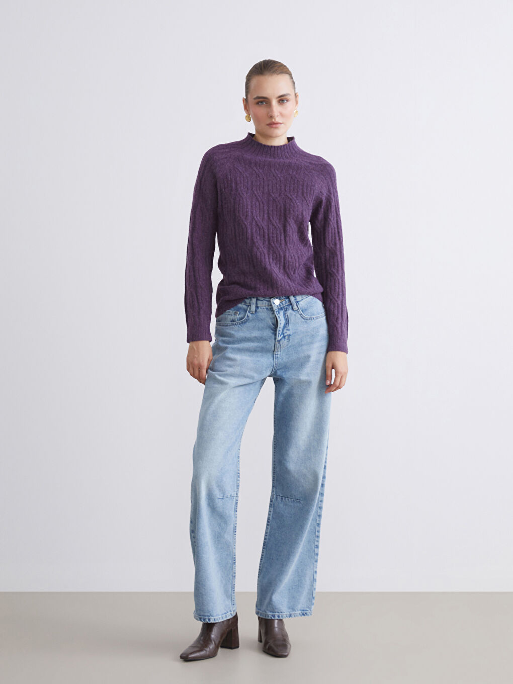 Funnel Neck Patterned Women's Knit Sweater-1