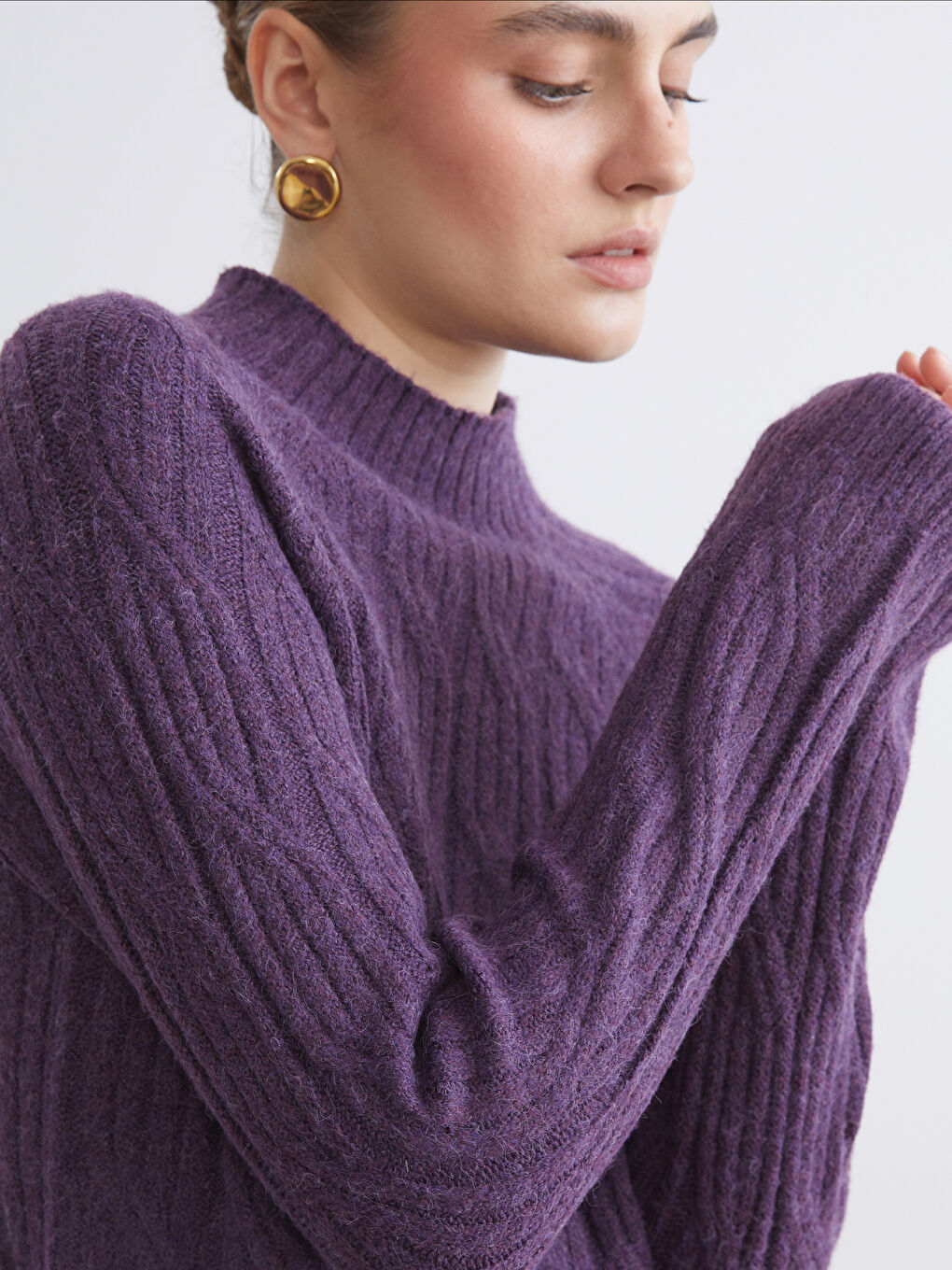 Funnel Neck Patterned Women's Knit Sweater-2