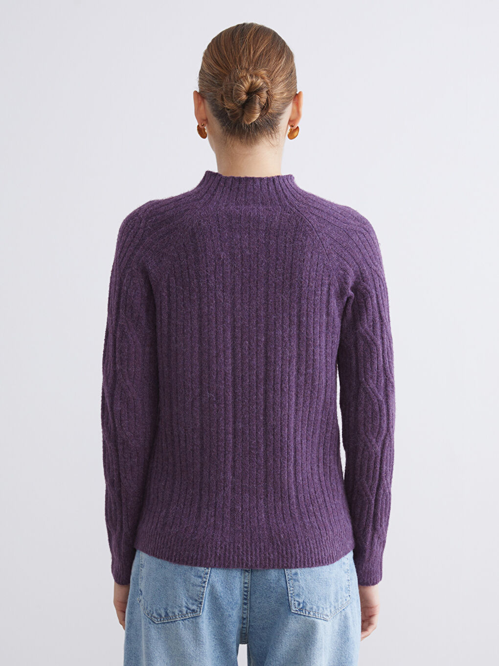 Funnel Neck Patterned Women's Knit Sweater-3