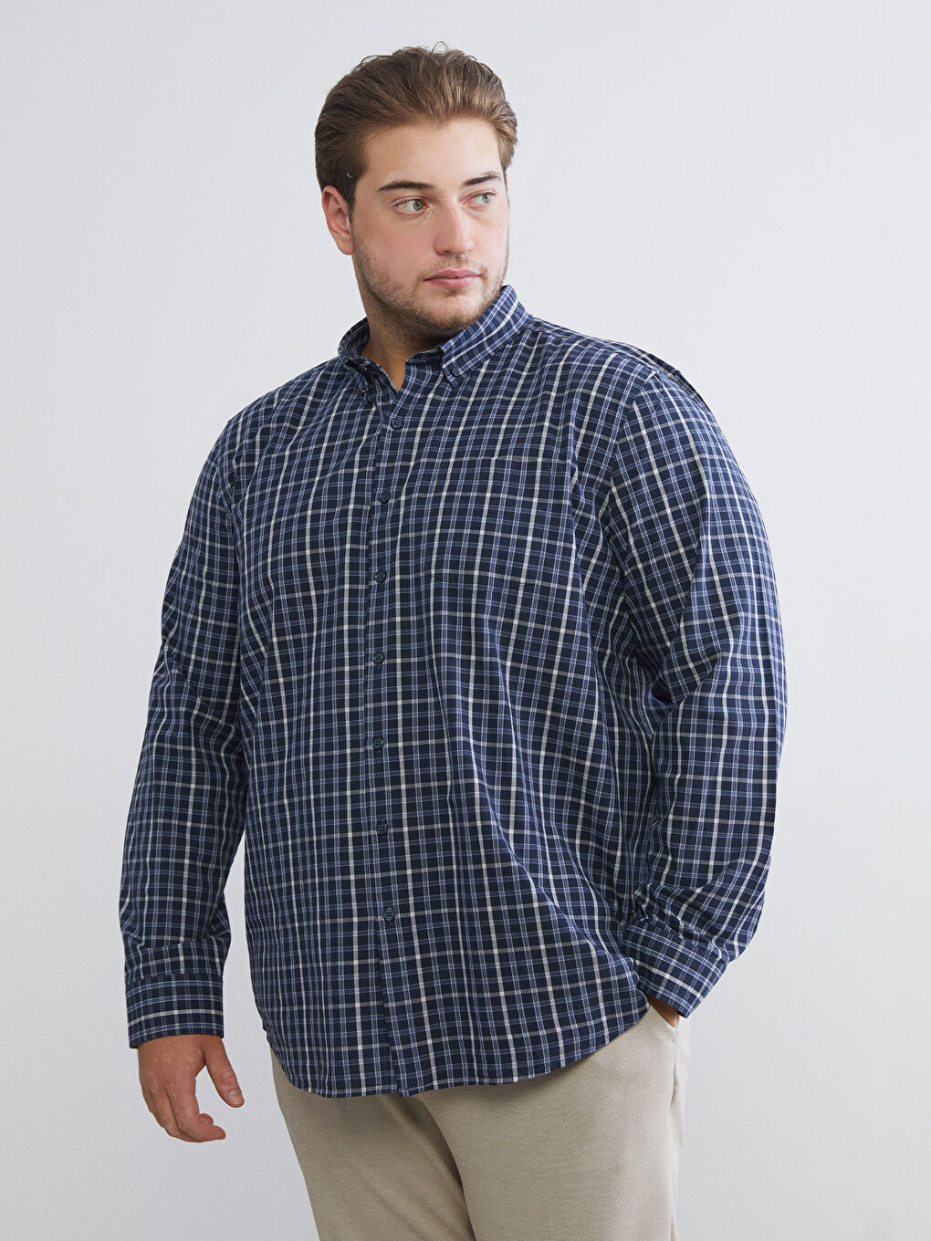 Regular Fit Long Sleeve Plaid Poplin Men's Shirt-1