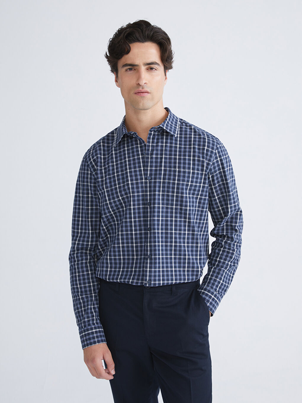LCWAIKIKI Classic Regular Fit Long Sleeve Plaid Poplin Men's Shirt -W5FF15Z8-LN6