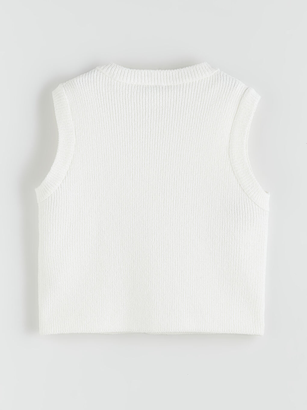 Ekru Bisiklet Yaka Kadın Triko Yelek-5