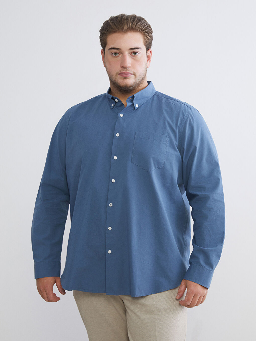 Lacivert Regular Fit Uzun Kollu Poplin Erkek Gömlek-1