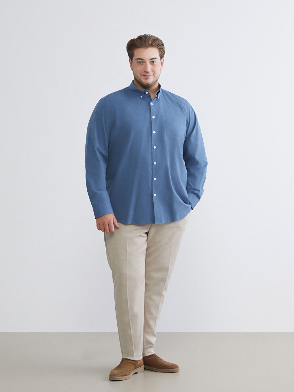 Lacivert Regular Fit Uzun Kollu Poplin Erkek Gömlek-5