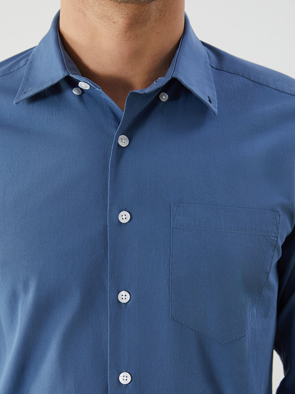 Lacivert Regular Fit Uzun Kollu Poplin Erkek Gömlek-3