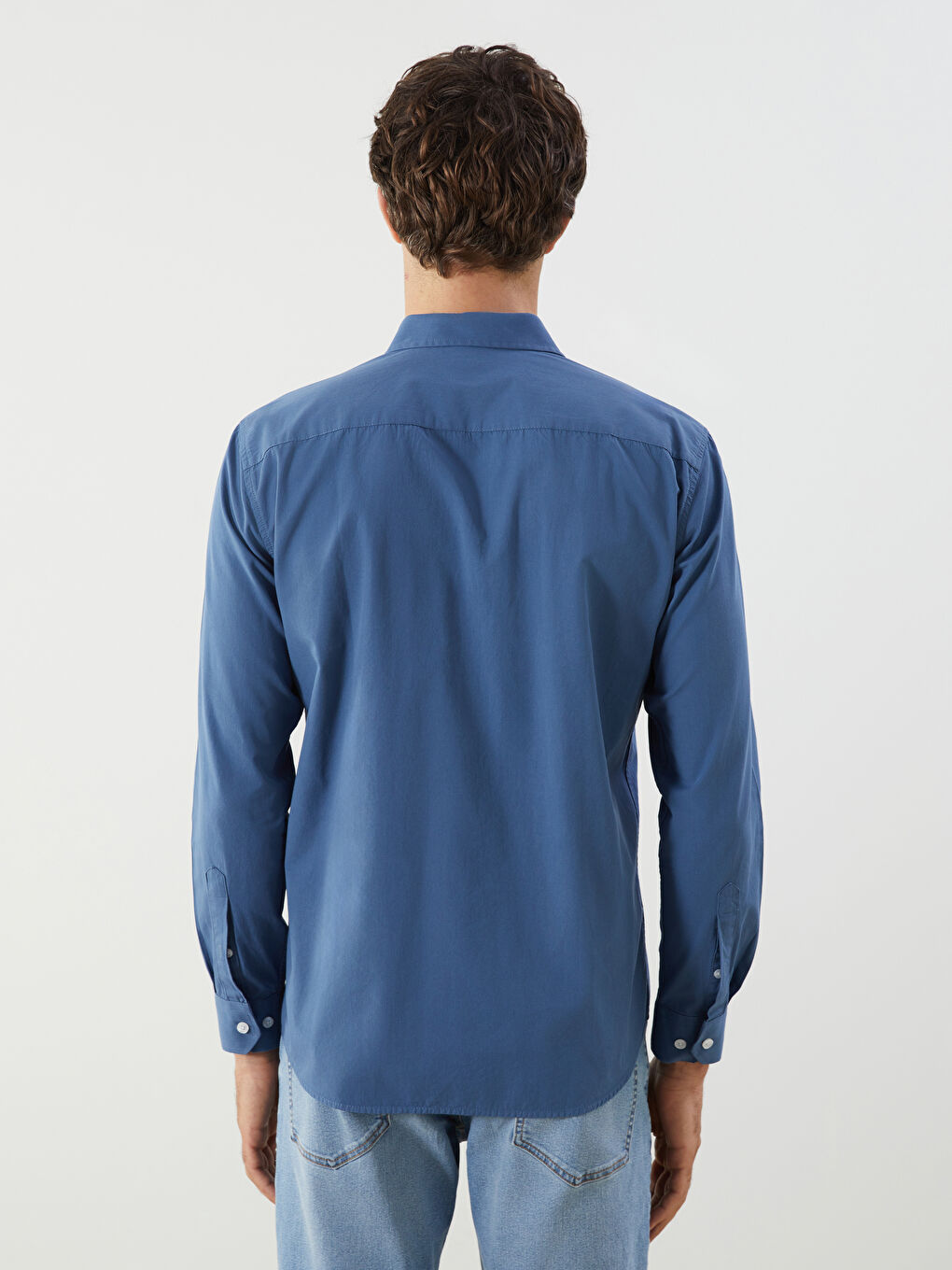 Lacivert Regular Fit Uzun Kollu Poplin Erkek Gömlek-4