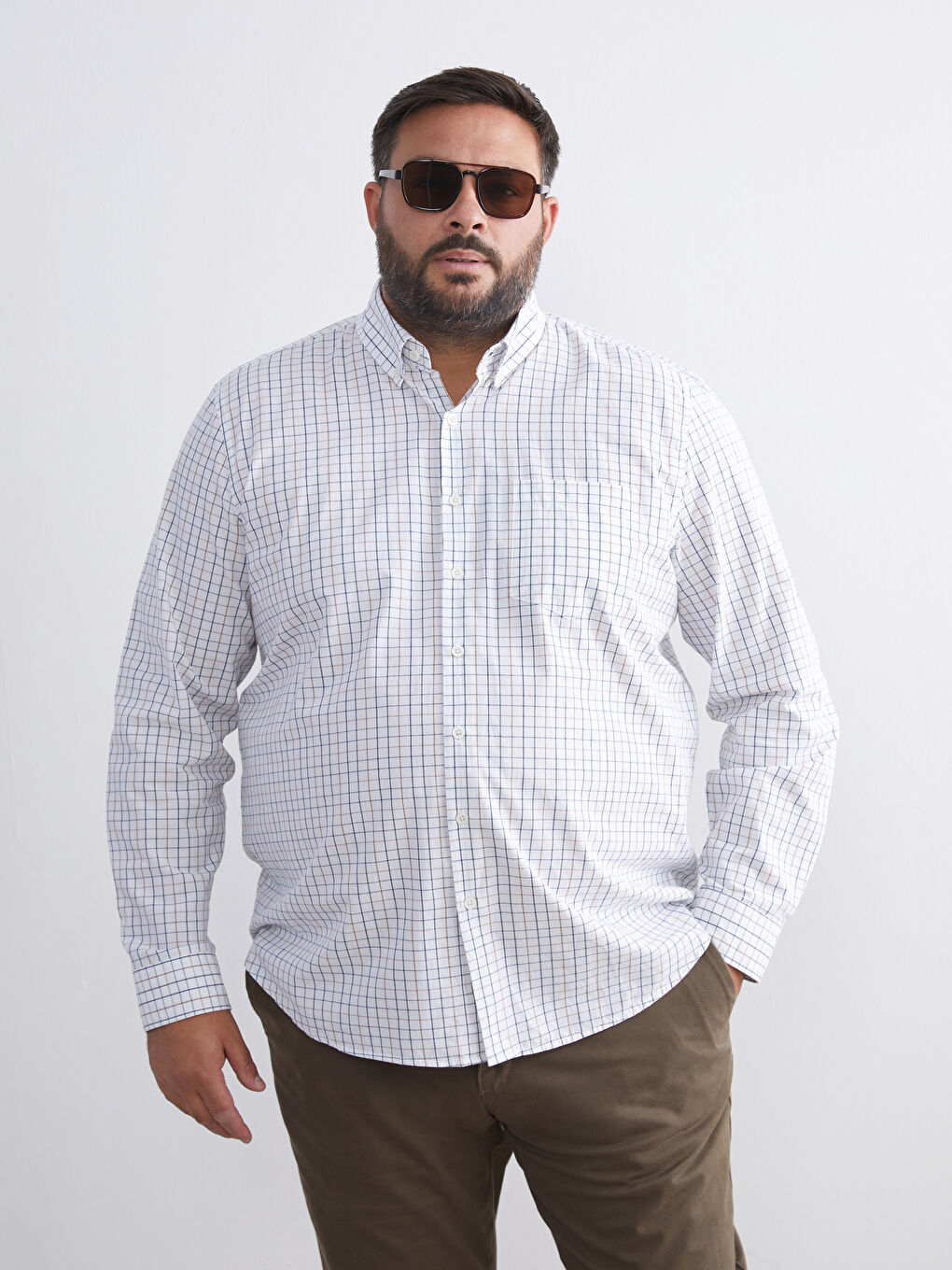 Regular Fit Long Sleeve Plaid Poplin Men's Shirt-1