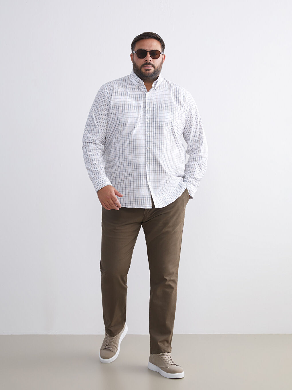 Regular Fit Long Sleeve Plaid Poplin Men's Shirt-5