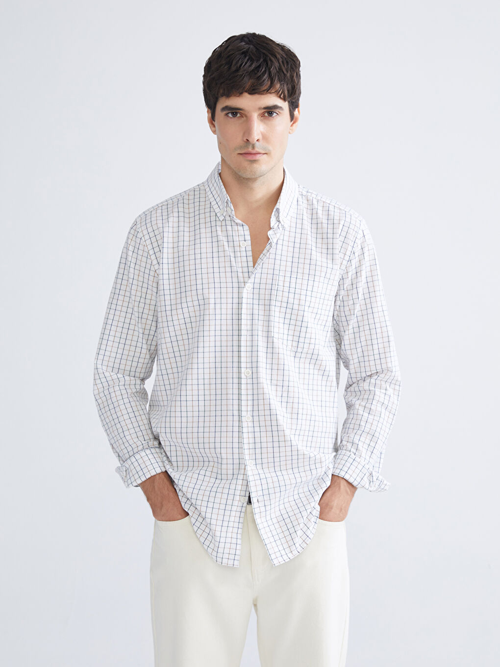 LCWAIKIKI Classic Regular Fit Long Sleeve Plaid Poplin Men's Shirt -W5FF20Z8-LKQ
