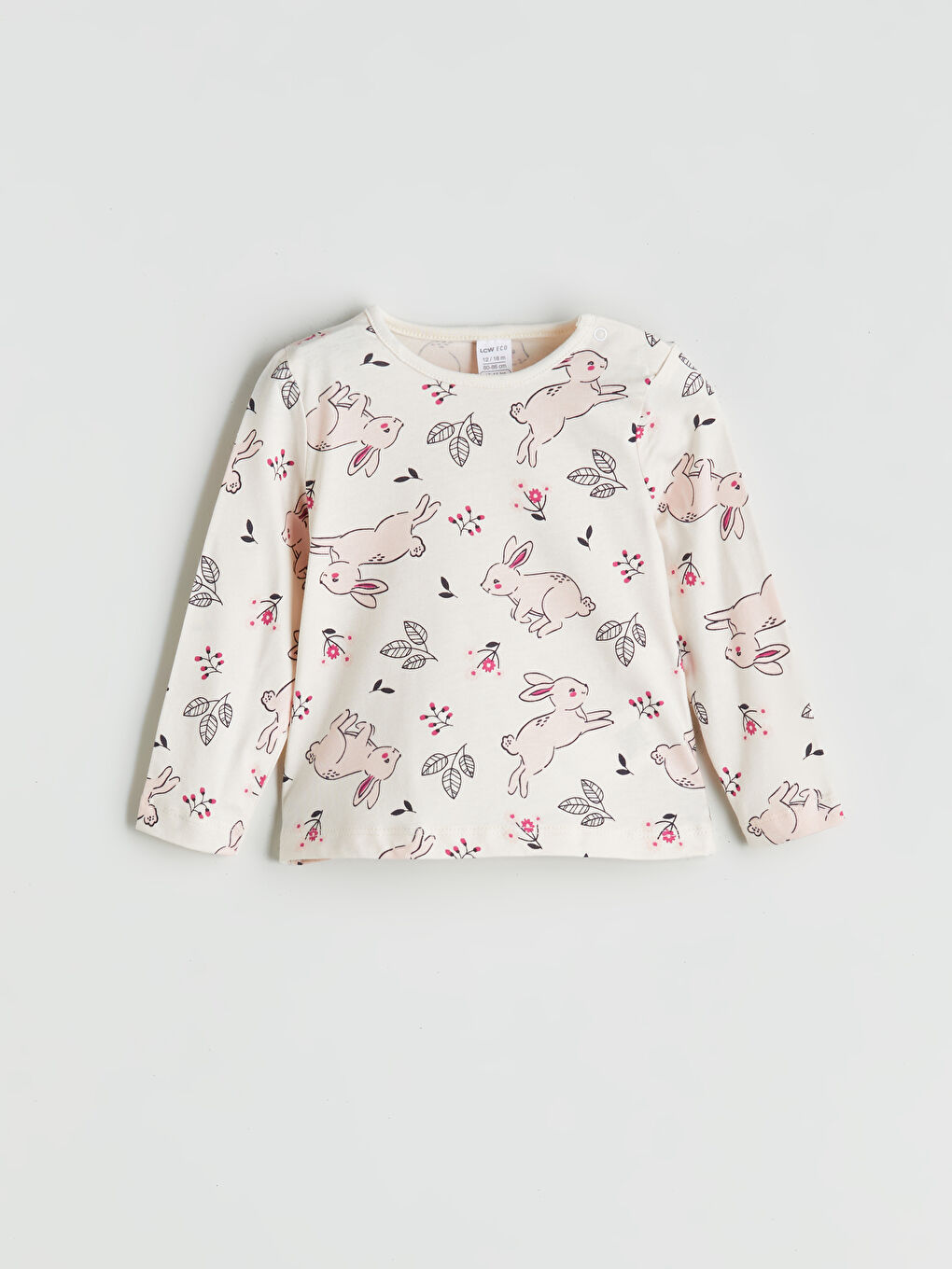 Ekru Bisiklet Yaka Baskılı Kız Bebek Tişört