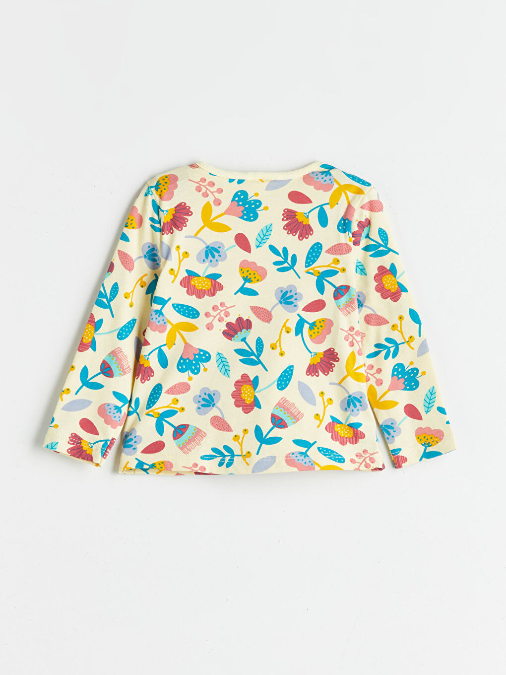 Sarı Bisiklet Yaka Çiçekli Kız Bebek Tişört-1