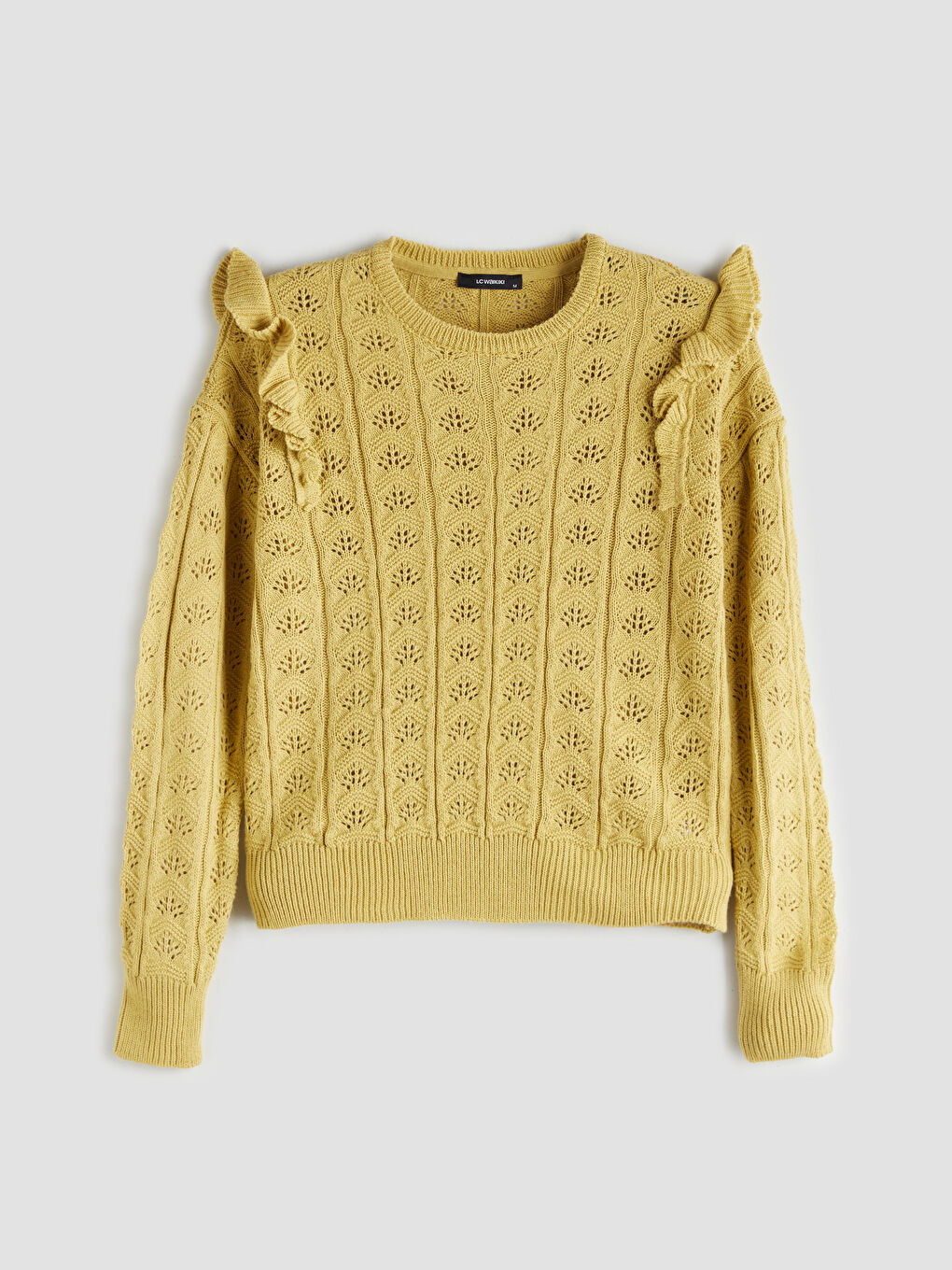 Yeşil Bisiklet Yaka Ajurlu Kadın Triko Kazak-4