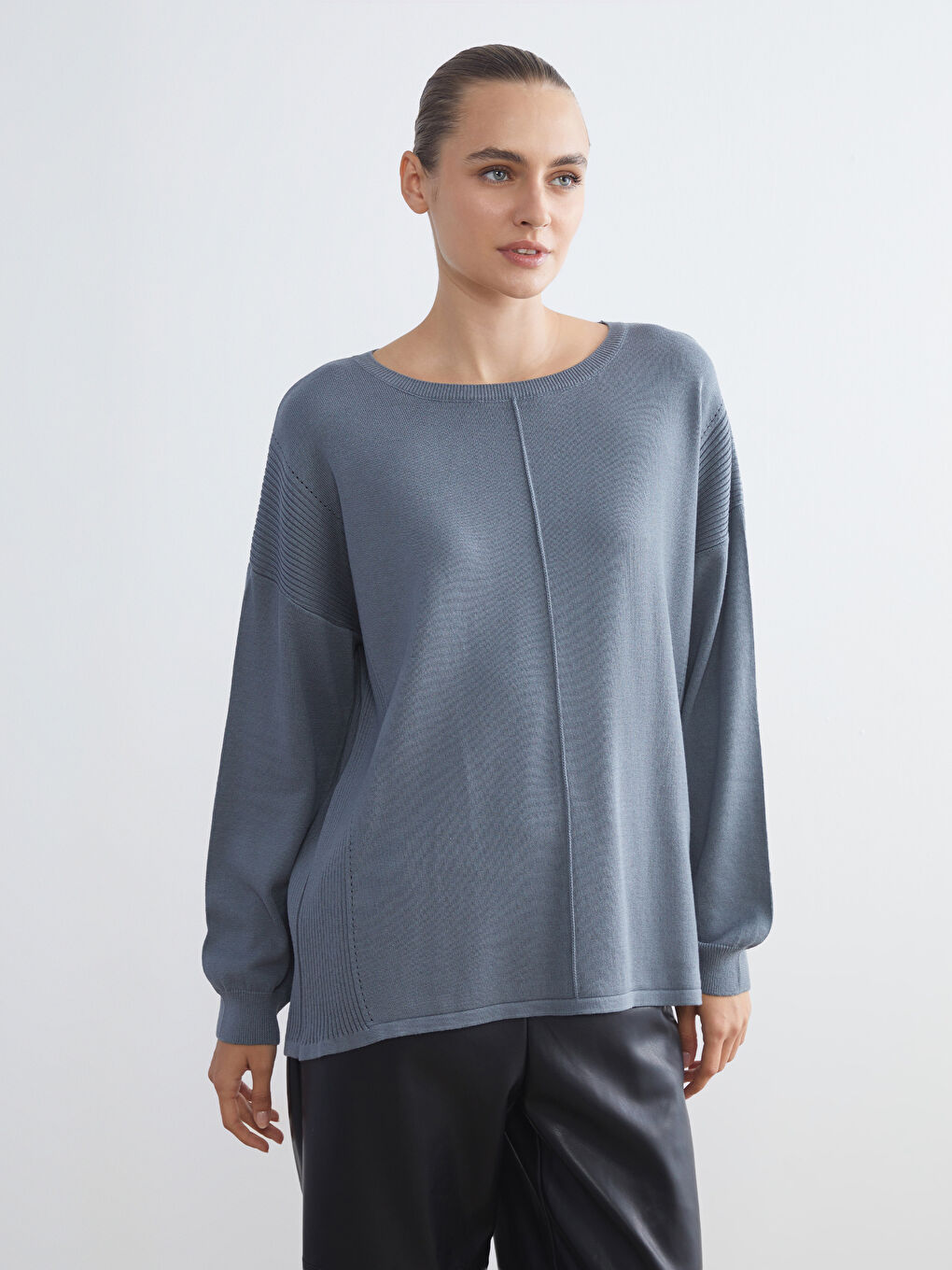 Gri Bisiklet Yaka Kadın Triko Kazak