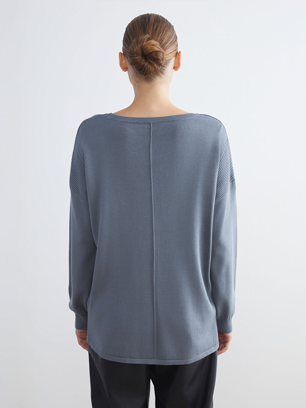 Gri Bisiklet Yaka Kadın Triko Kazak-3