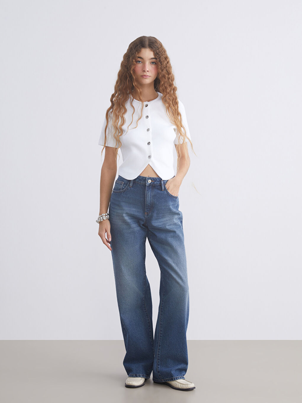 Ekru Bisiklet Yaka Kadın Triko Hırka-1