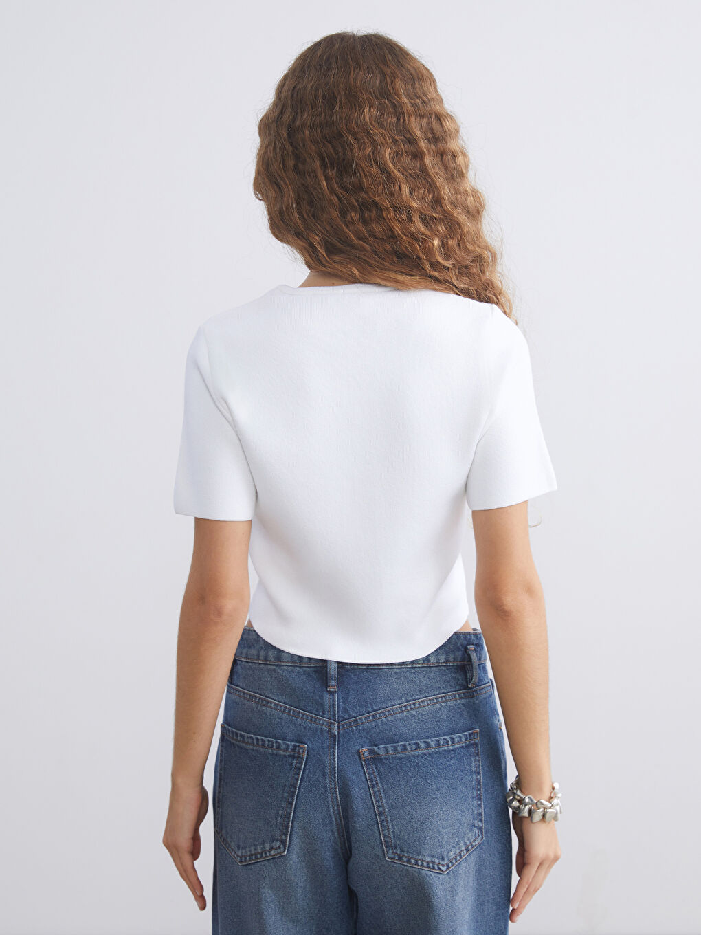 Ekru Bisiklet Yaka Kadın Triko Hırka-3