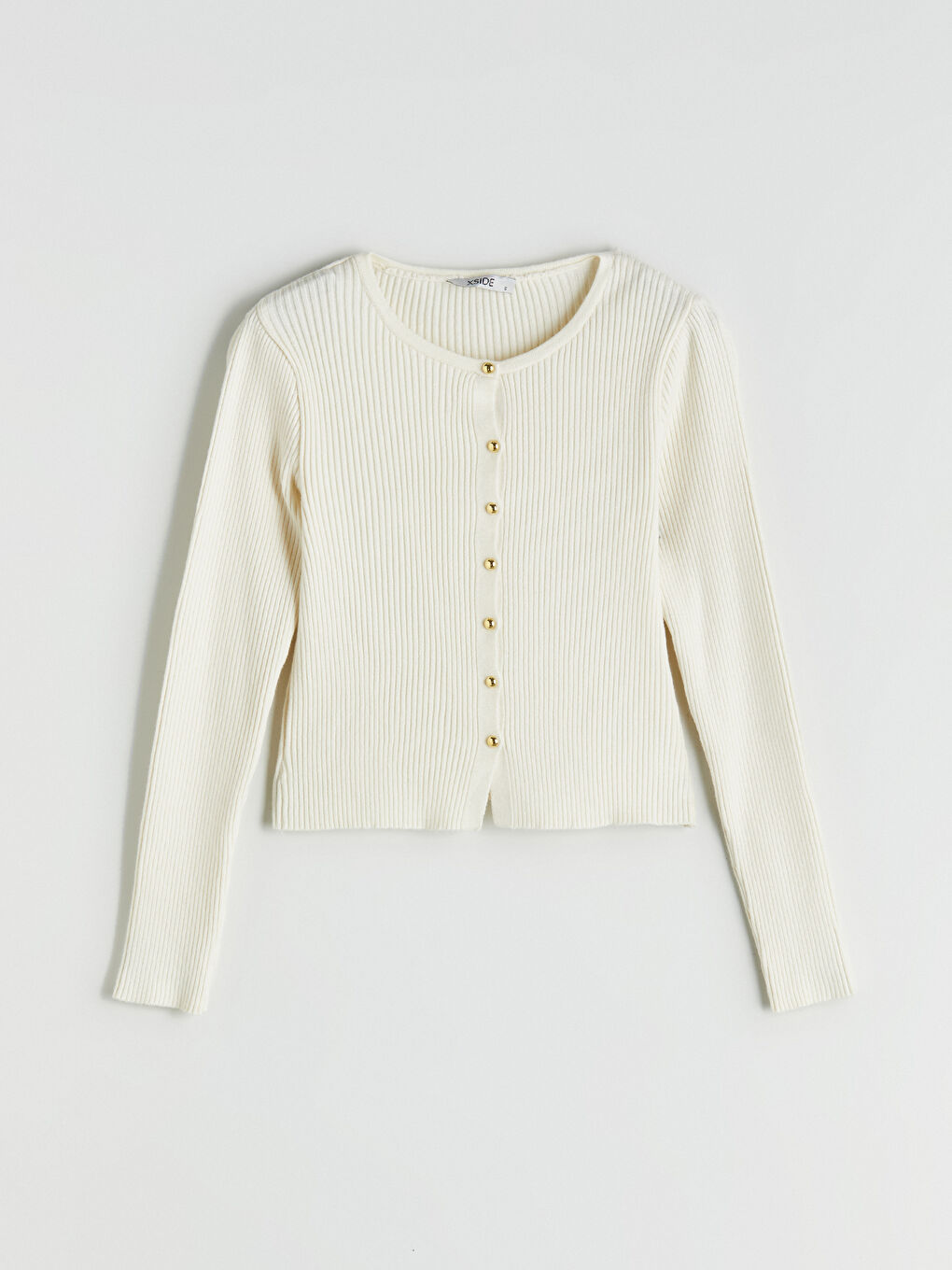 Bej Bisiklet Yaka Kadın Triko Hırka-4