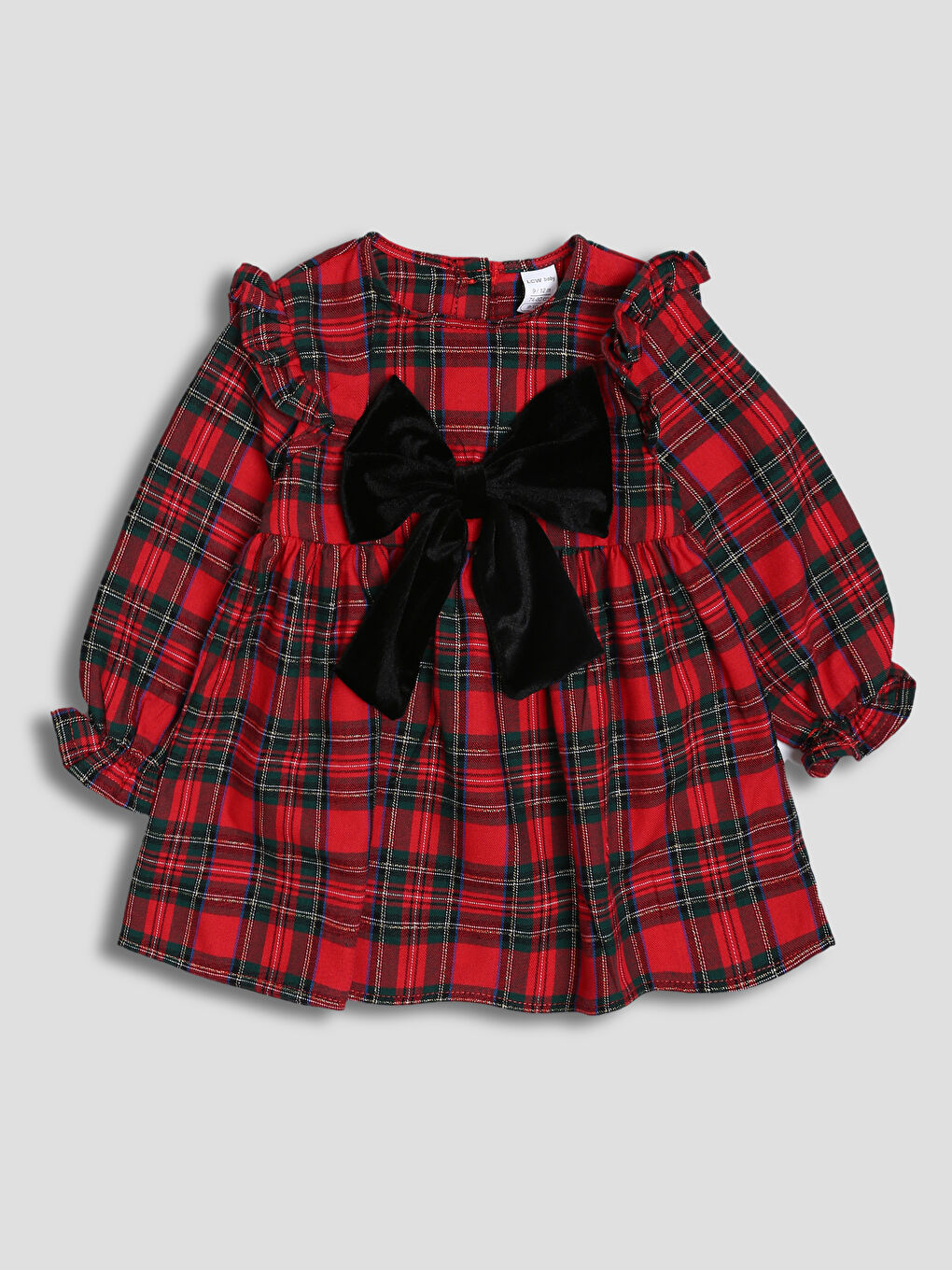 فستان للبنات بياقة دائرية وتفاصيل فيونكة