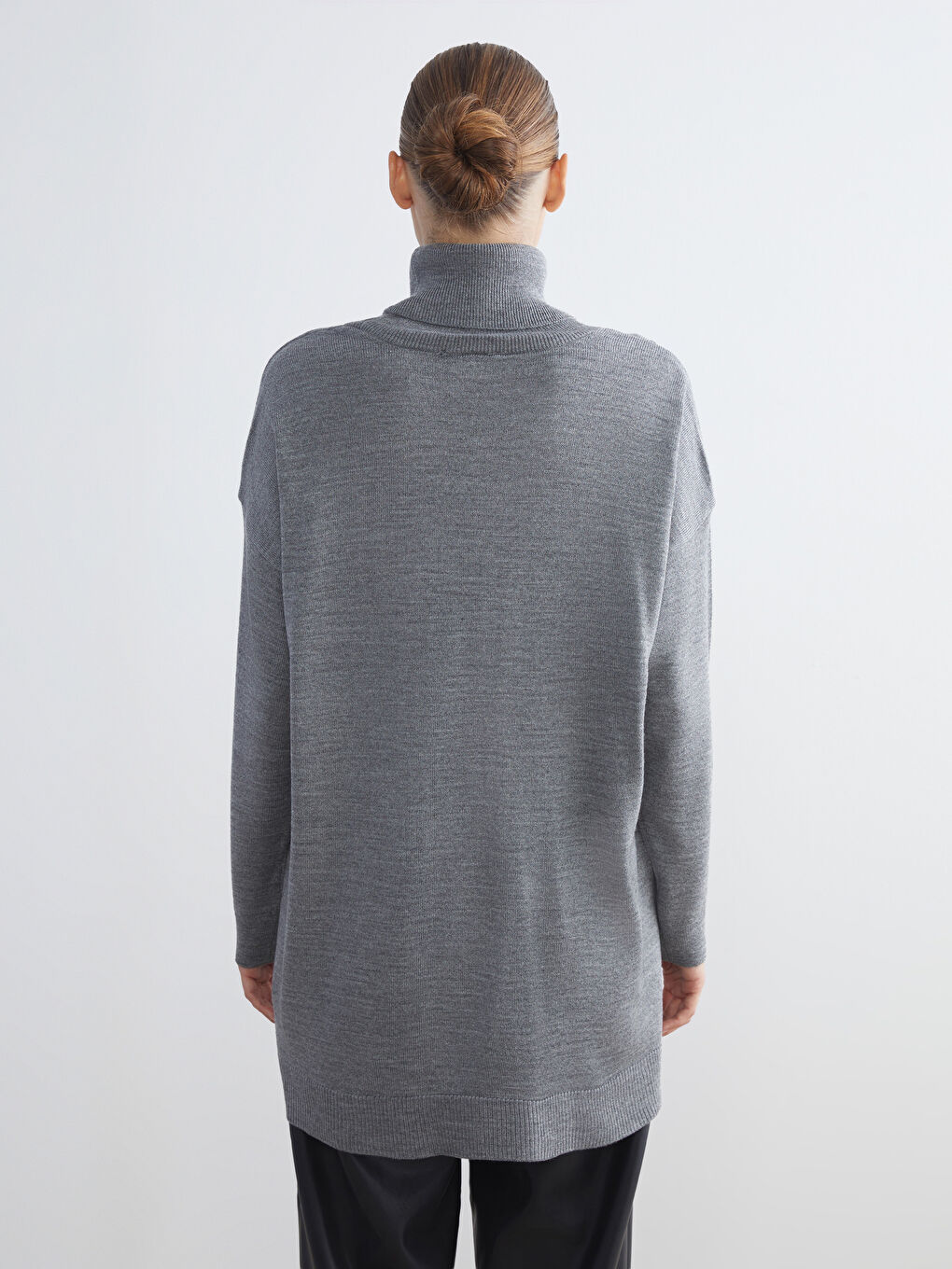 Gri Balıkçı Yaka Kadın Triko Kazak-2