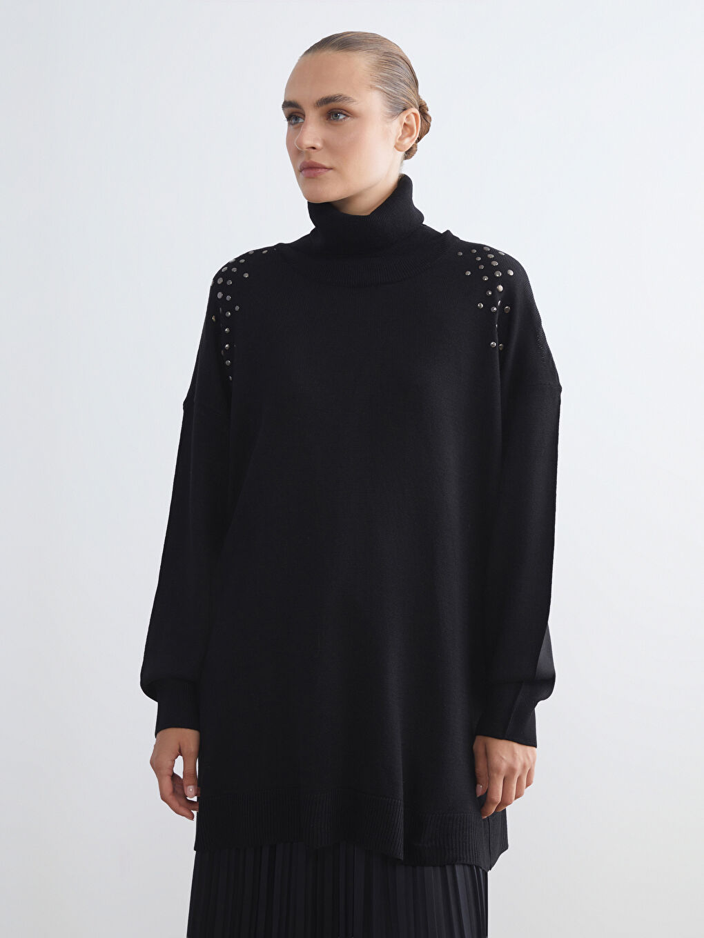 Siyah Balıkçı Yaka Kadın Triko Kazak