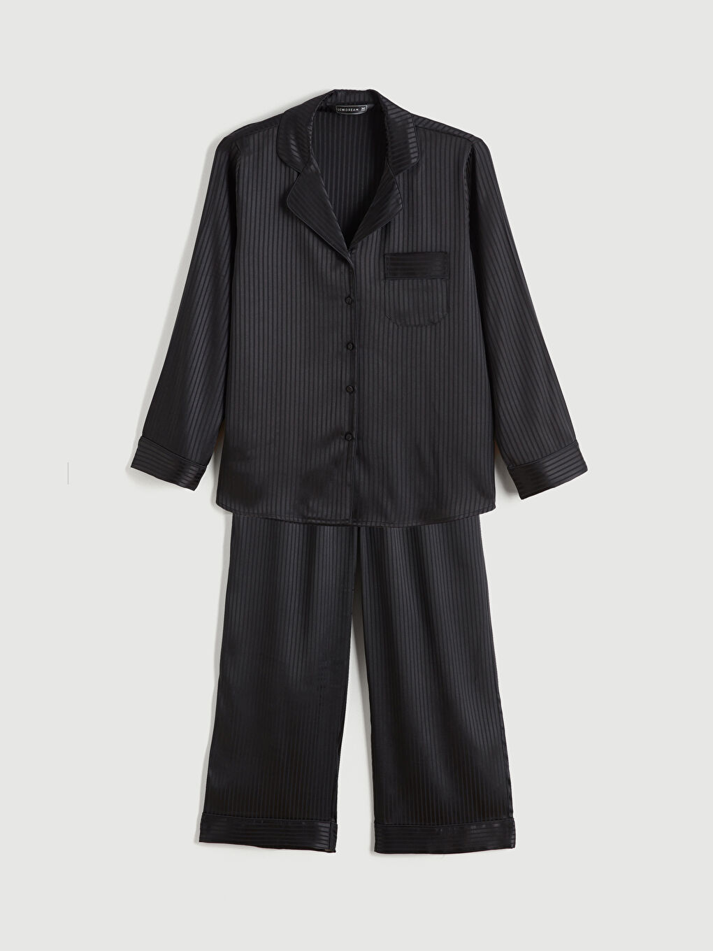 طقم بيجامة ستان مخطط بياقة قميص للسيدات-4