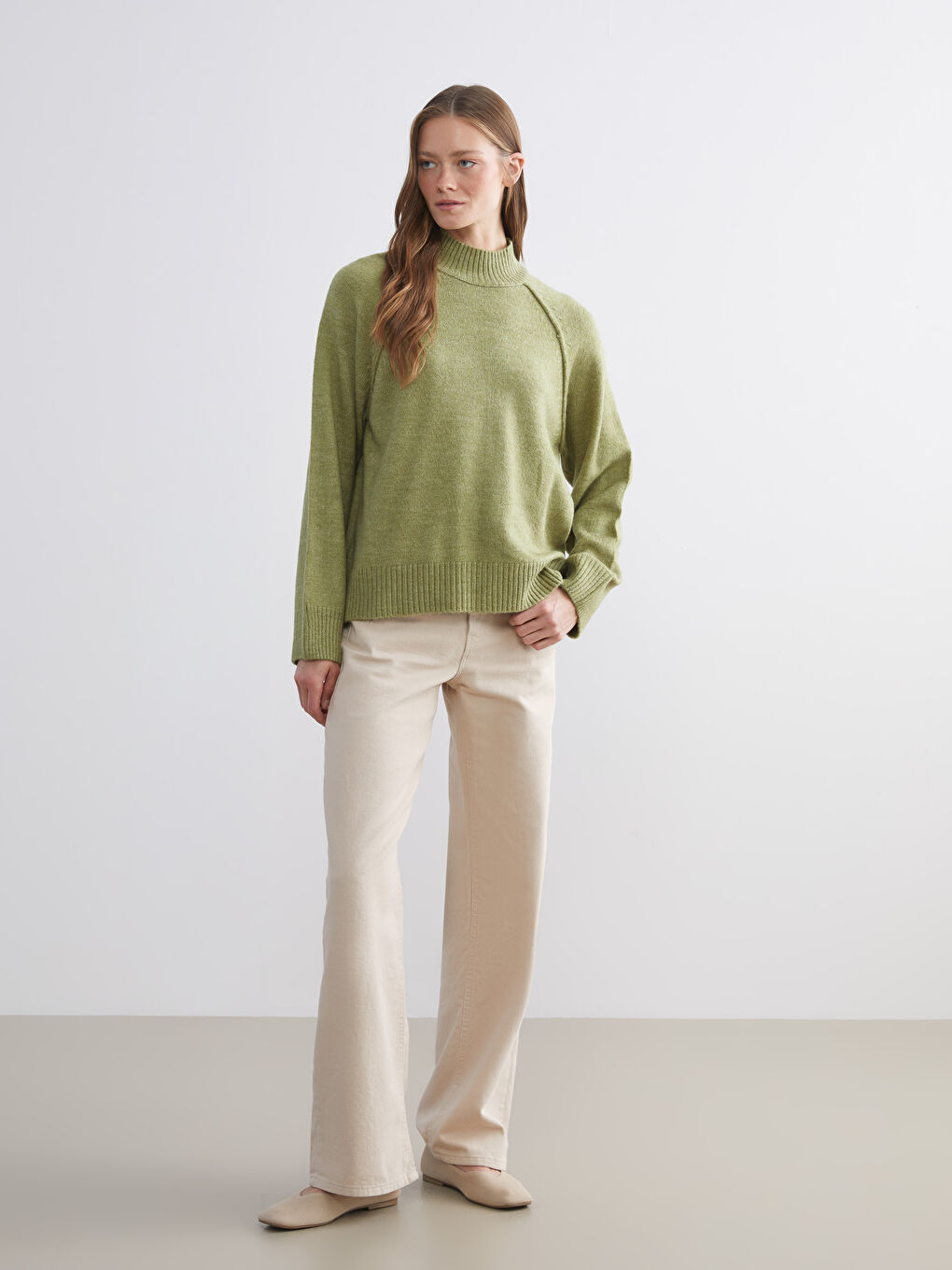 Yeşil Yarım Balıkçı Yaka Kadın Triko Kazak-1