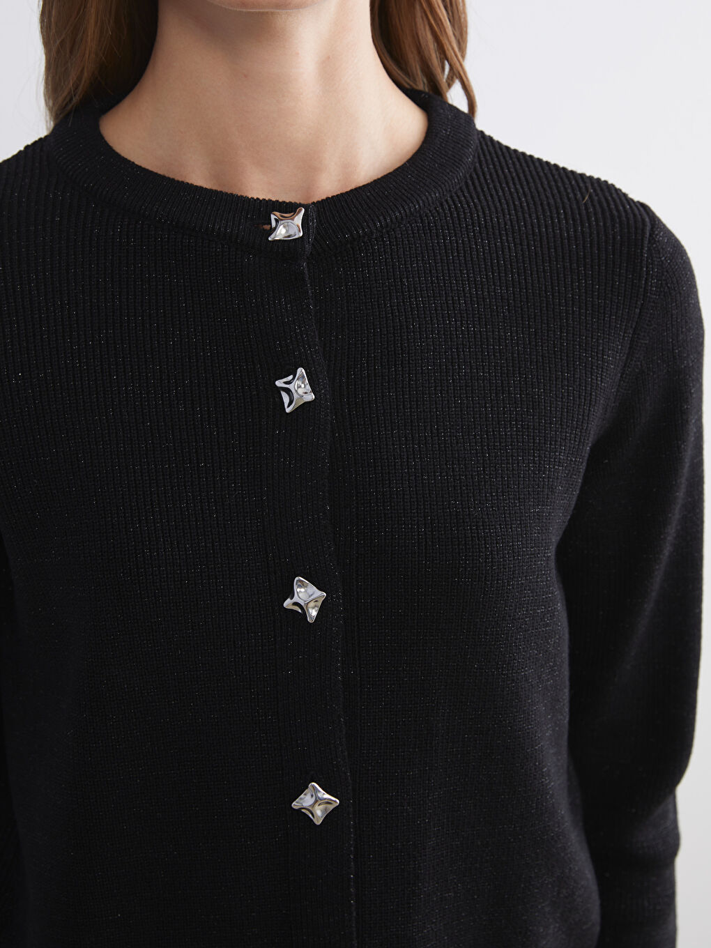 Siyah Bisiklet Yaka Kadın Triko Hırka-2