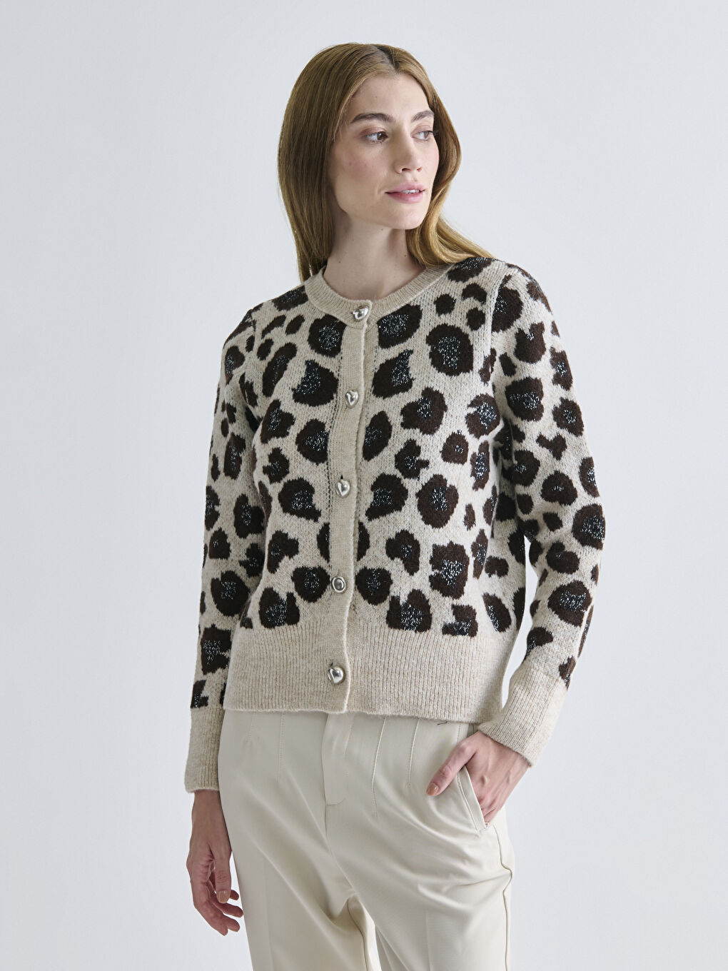 Crew Neck Patterned Women's Knitwear Cardigan