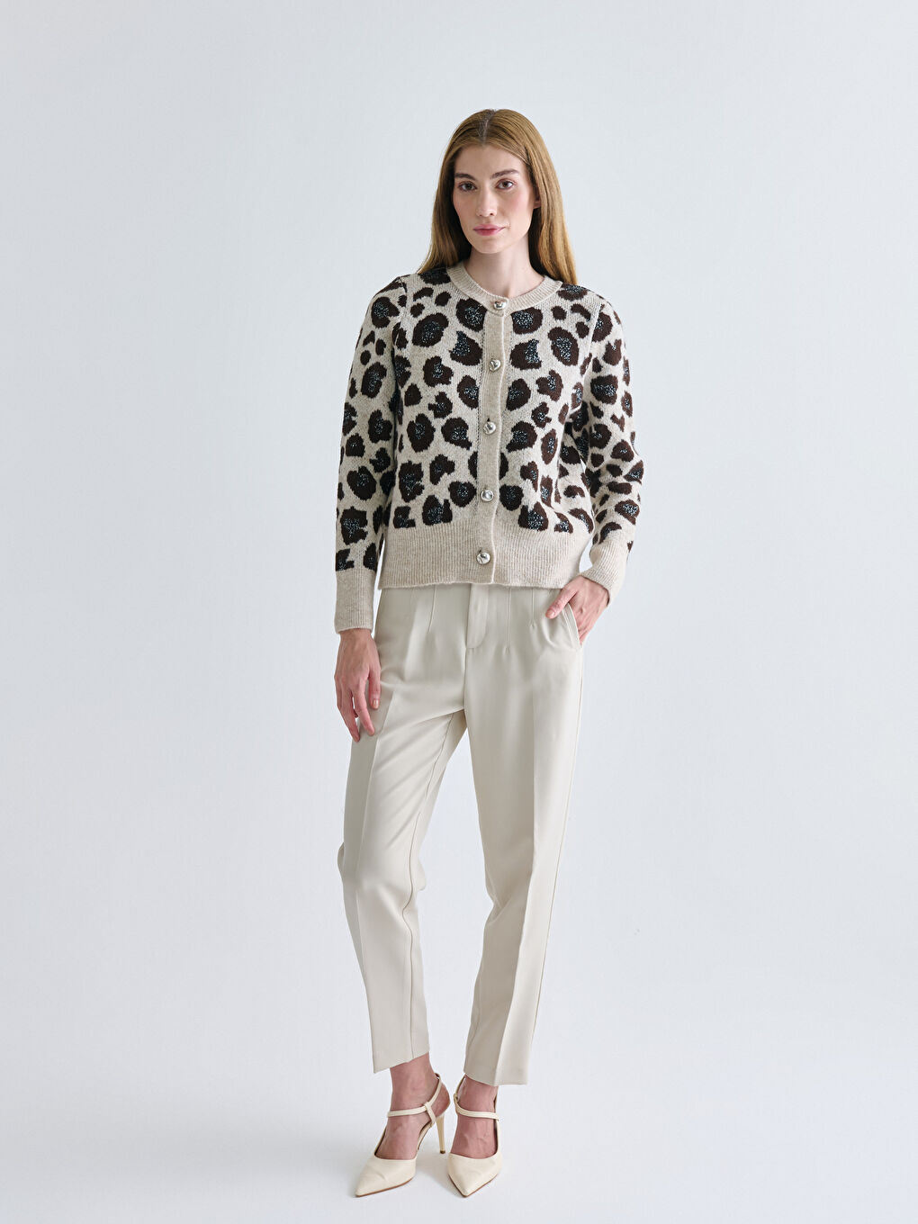 Crew Neck Patterned Women's Knitwear Cardigan-1