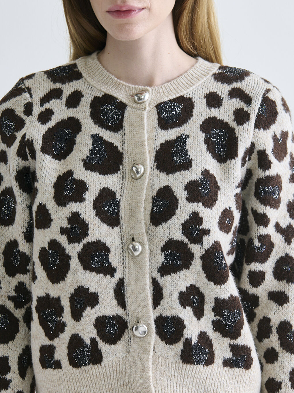 Crew Neck Patterned Women's Knitwear Cardigan-2