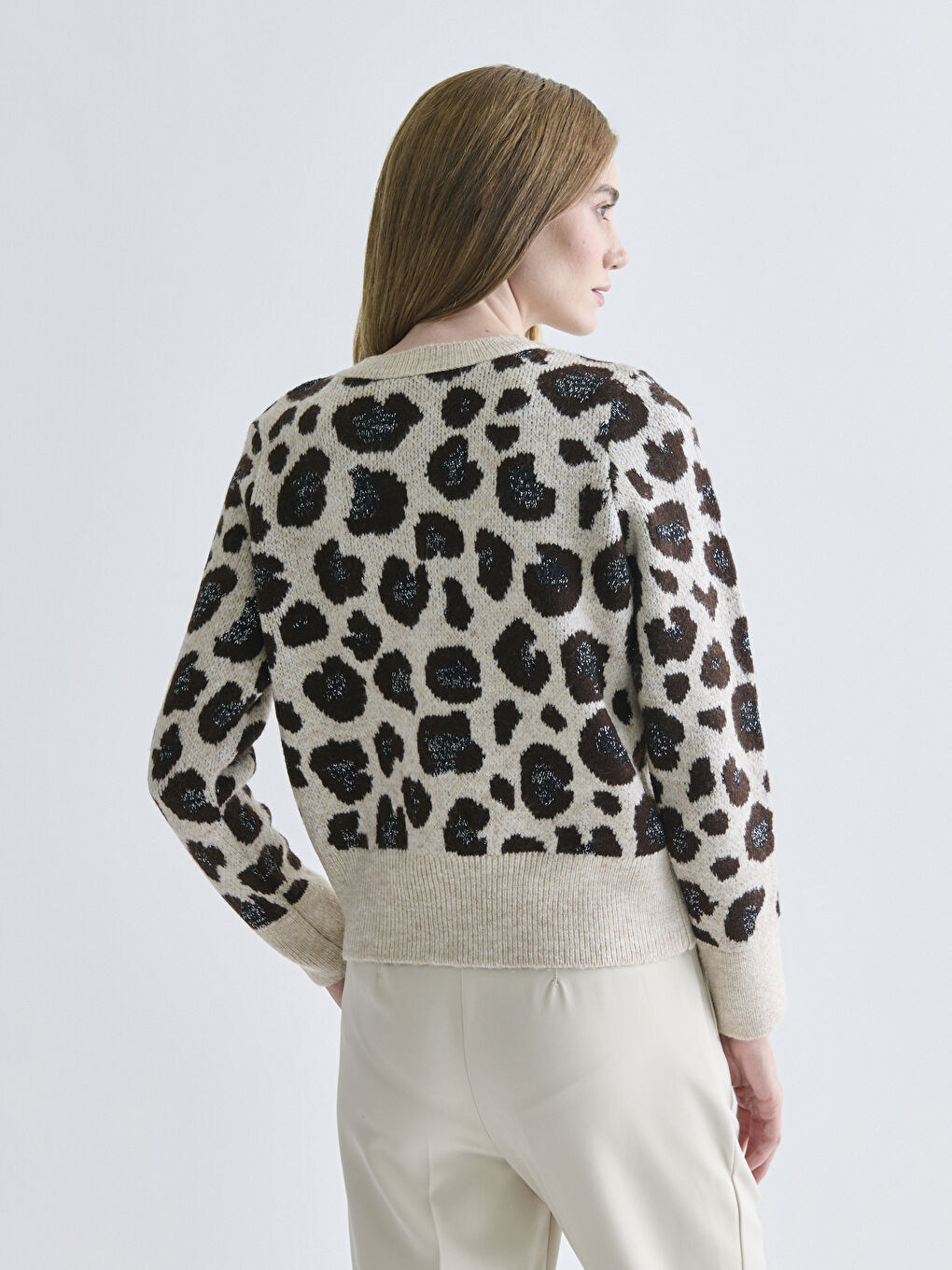 Crew Neck Patterned Women's Knitwear Cardigan-3