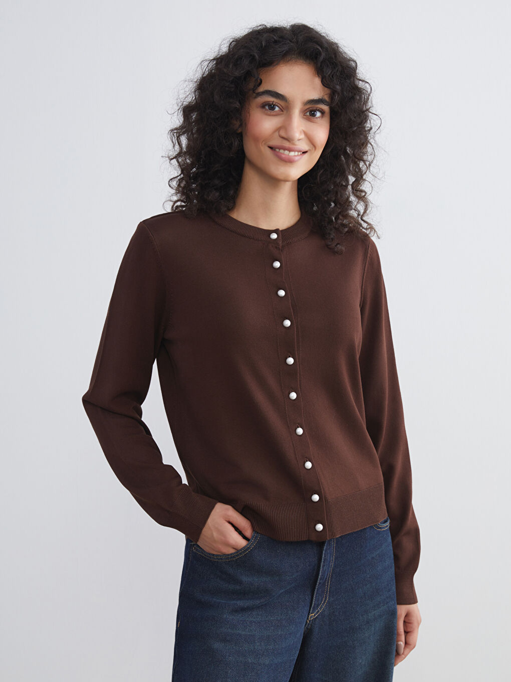 LCW Modest Crew Neck Women's Knitwear Cardigan -W5FF75Z8-DJ7