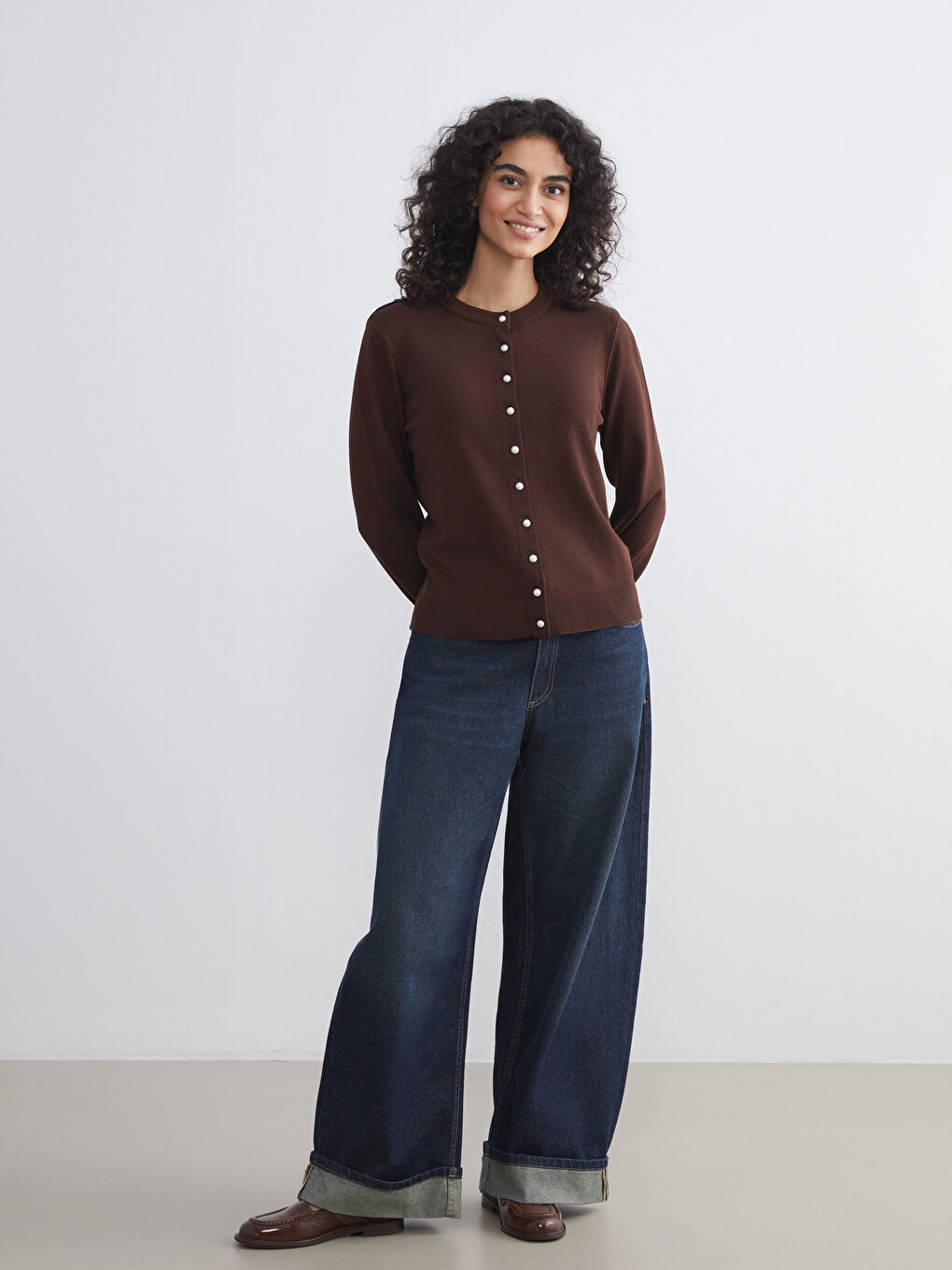 LCW Modest Crew Neck Women's Knitwear Cardigan -W5FF75Z8-DJ7