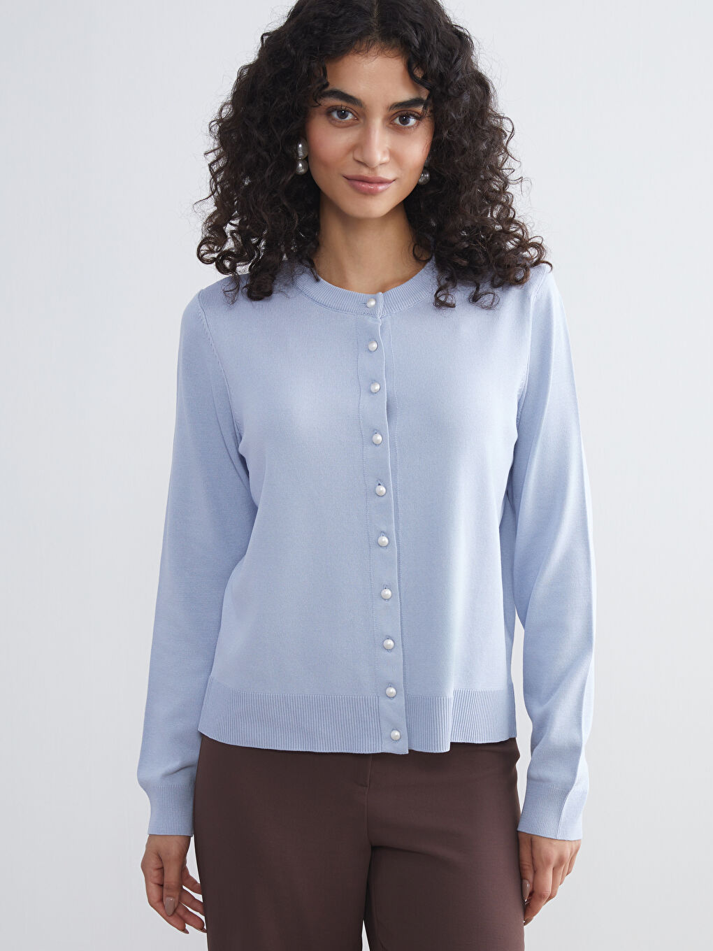 LCW Modest Crew Neck Women's Knitwear Cardigan -W5FF75Z8-DLZ