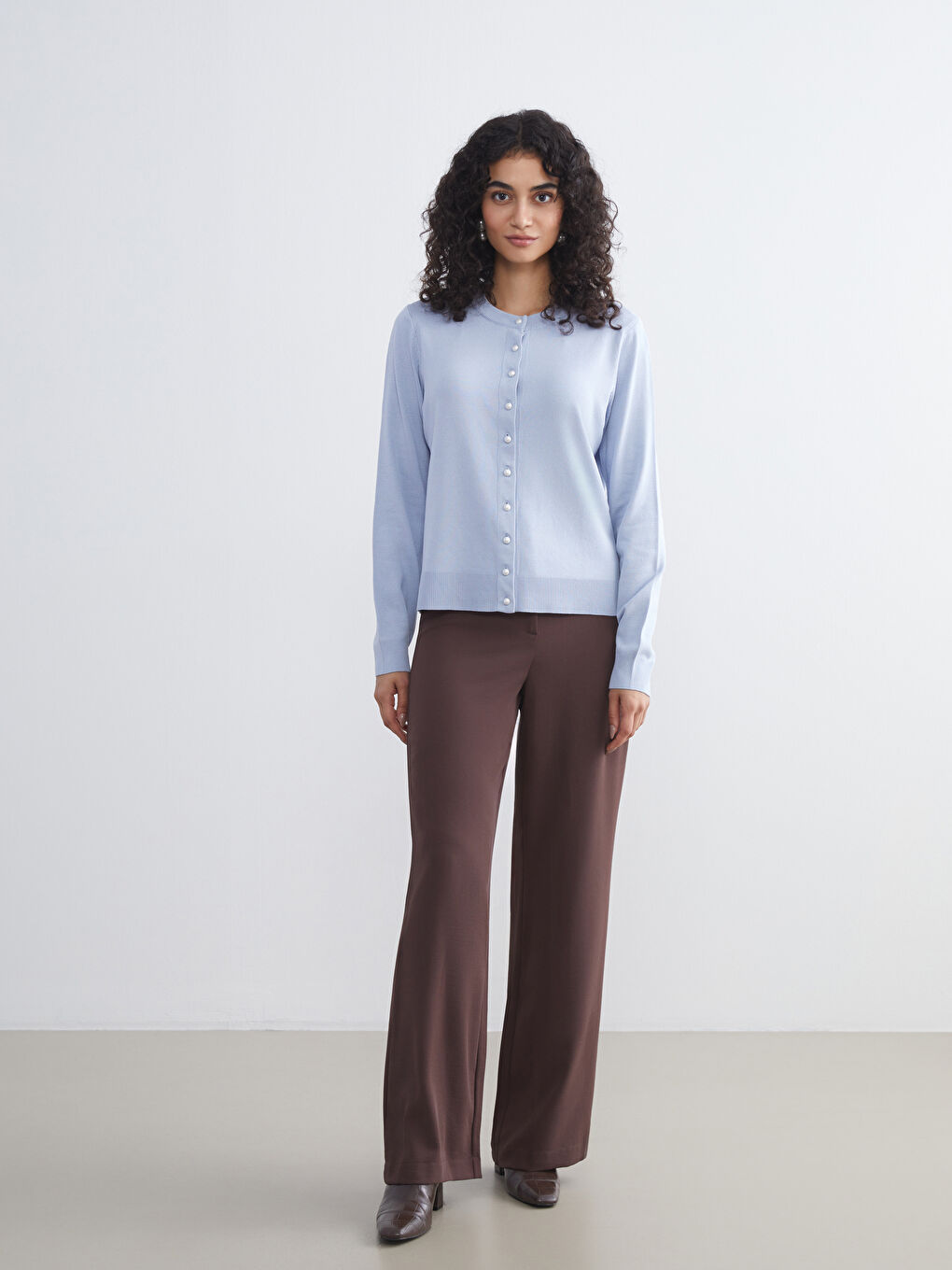 LCW Modest Crew Neck Women's Knitwear Cardigan -W5FF75Z8-DLZ