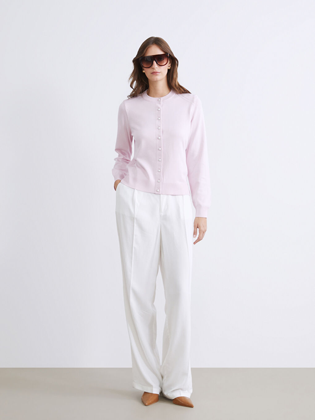 Женщины Розовый Кардиган-1