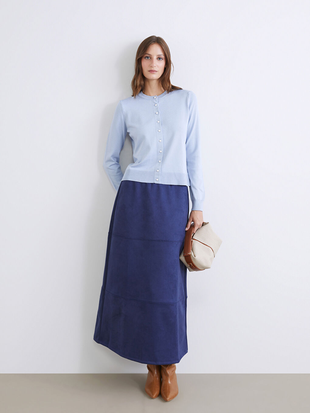 Mavi İnci Düğmeli Kadın Triko Hırka-2