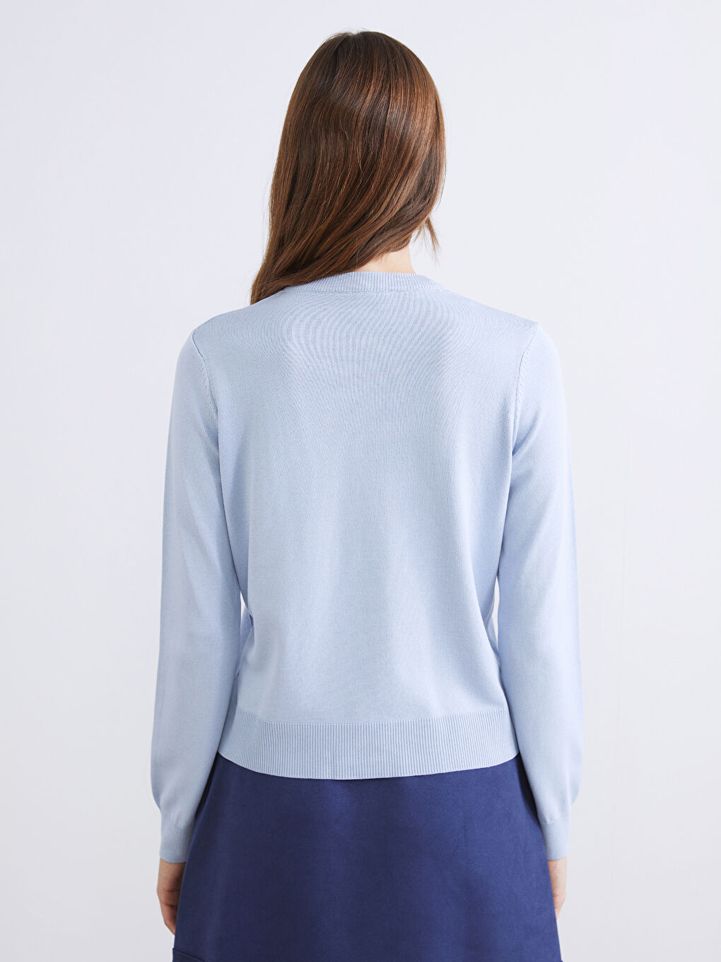 Mavi İnci Düğmeli Kadın Triko Hırka-6
