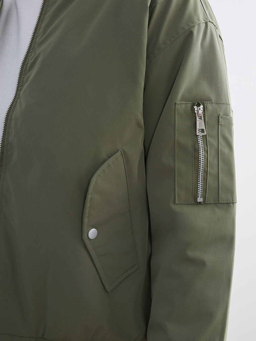 Haki Rahat Kalıp Kolej Yaka Erkek Bomber Mont-2