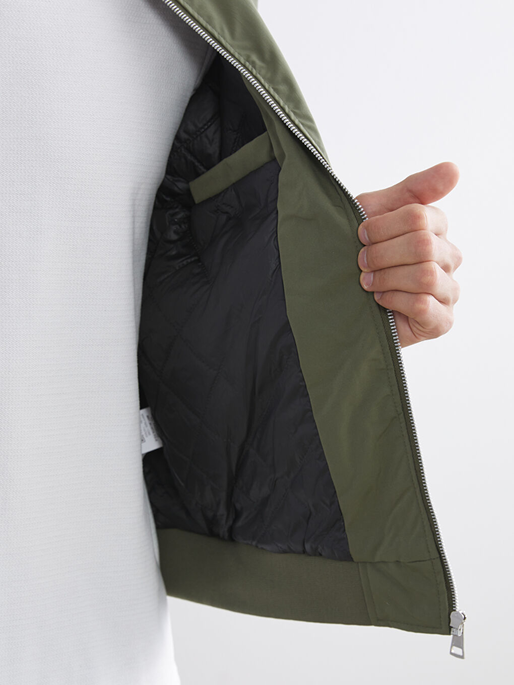 Haki Rahat Kalıp Kolej Yaka Erkek Bomber Mont-3