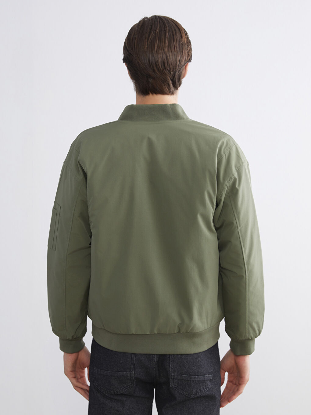 Haki Rahat Kalıp Kolej Yaka Erkek Bomber Mont-4