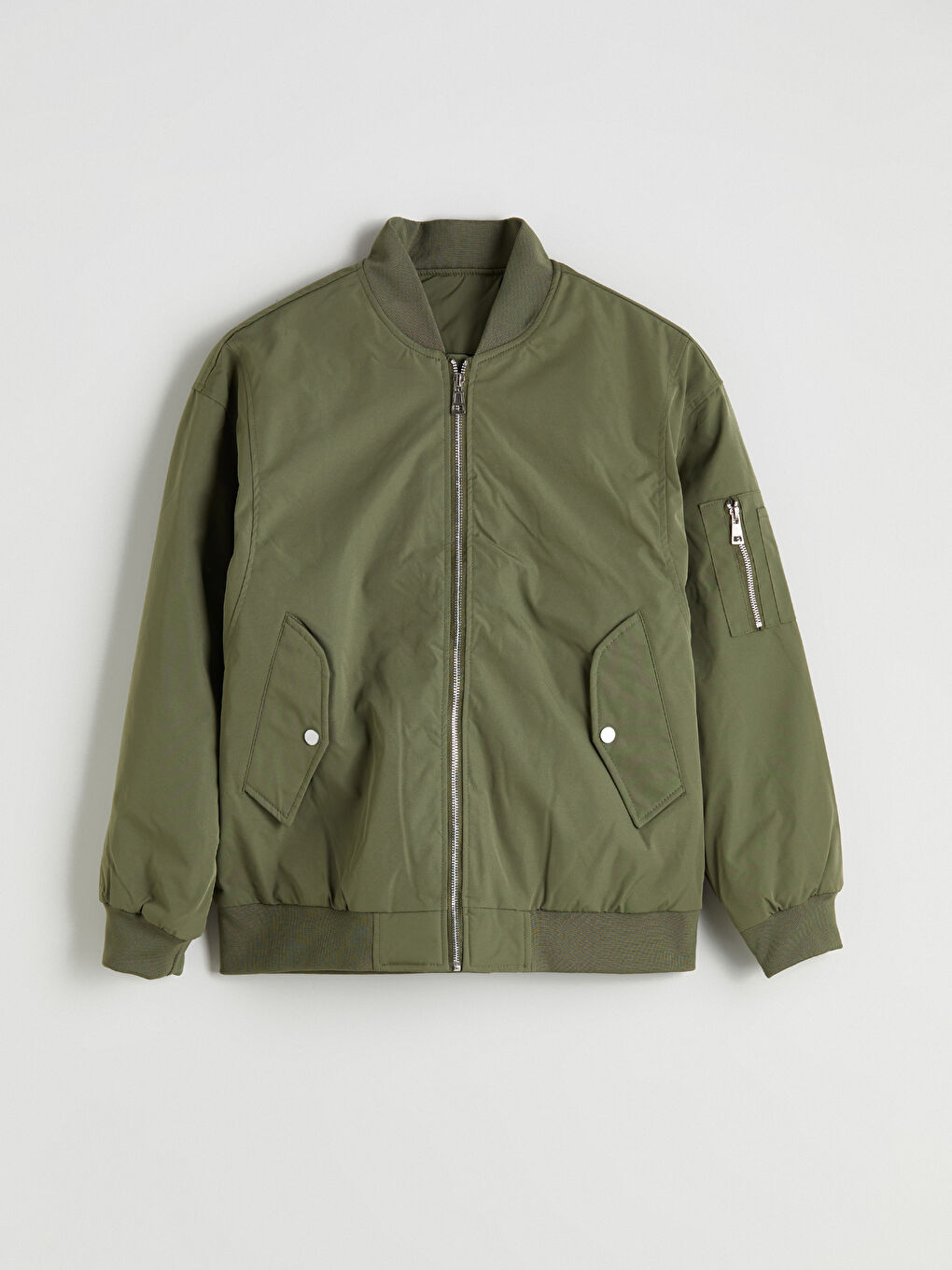 Haki Rahat Kalıp Kolej Yaka Erkek Bomber Mont-5