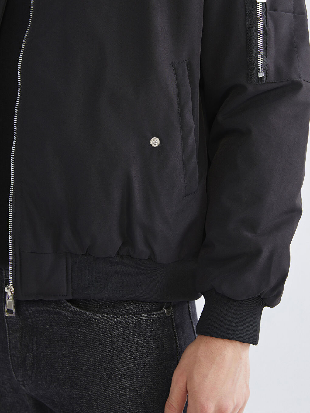 Siyah Rahat Kalıp Kolej Yaka Erkek Bomber Mont-2