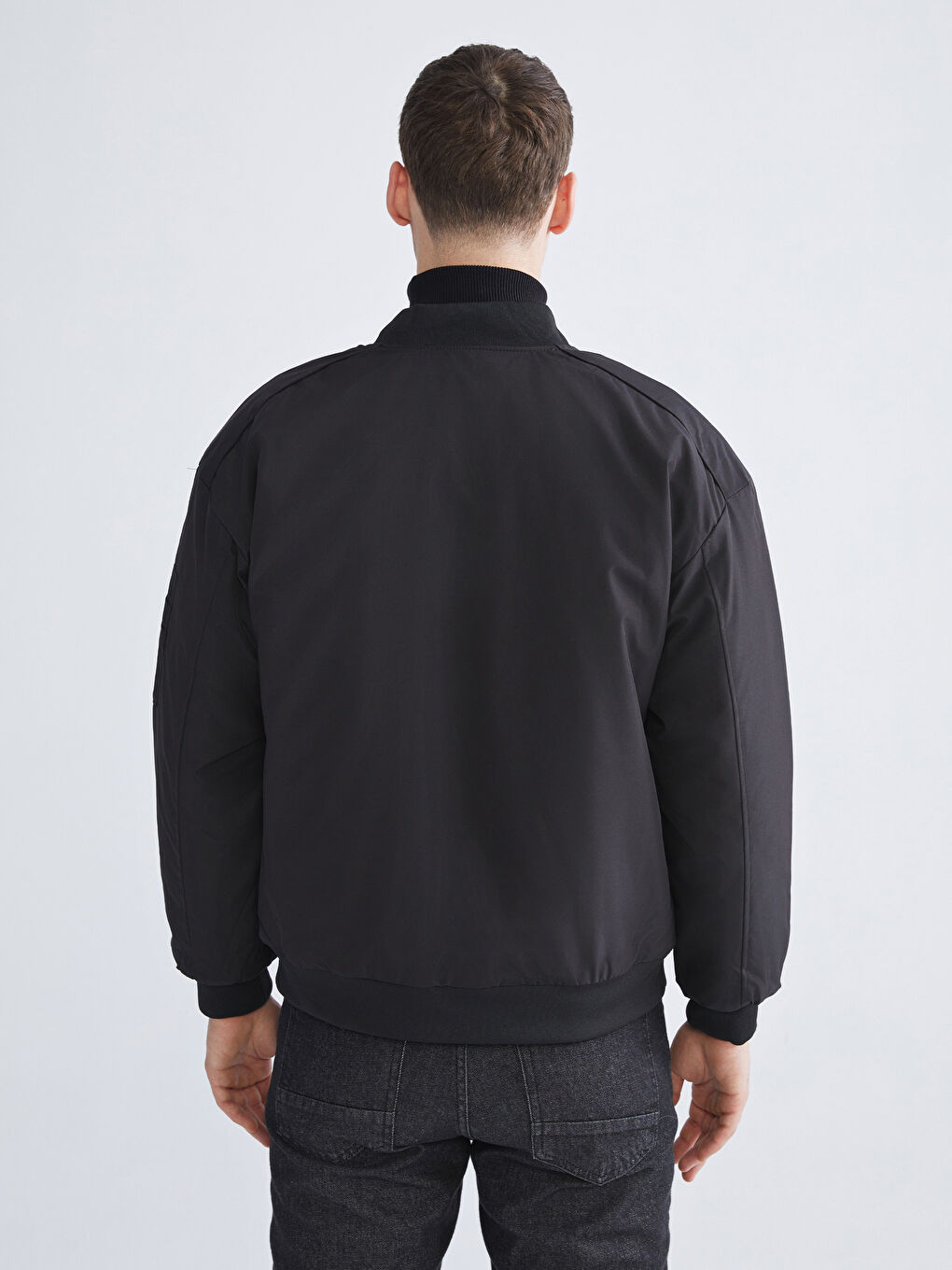 Siyah Rahat Kalıp Kolej Yaka Erkek Bomber Mont-3