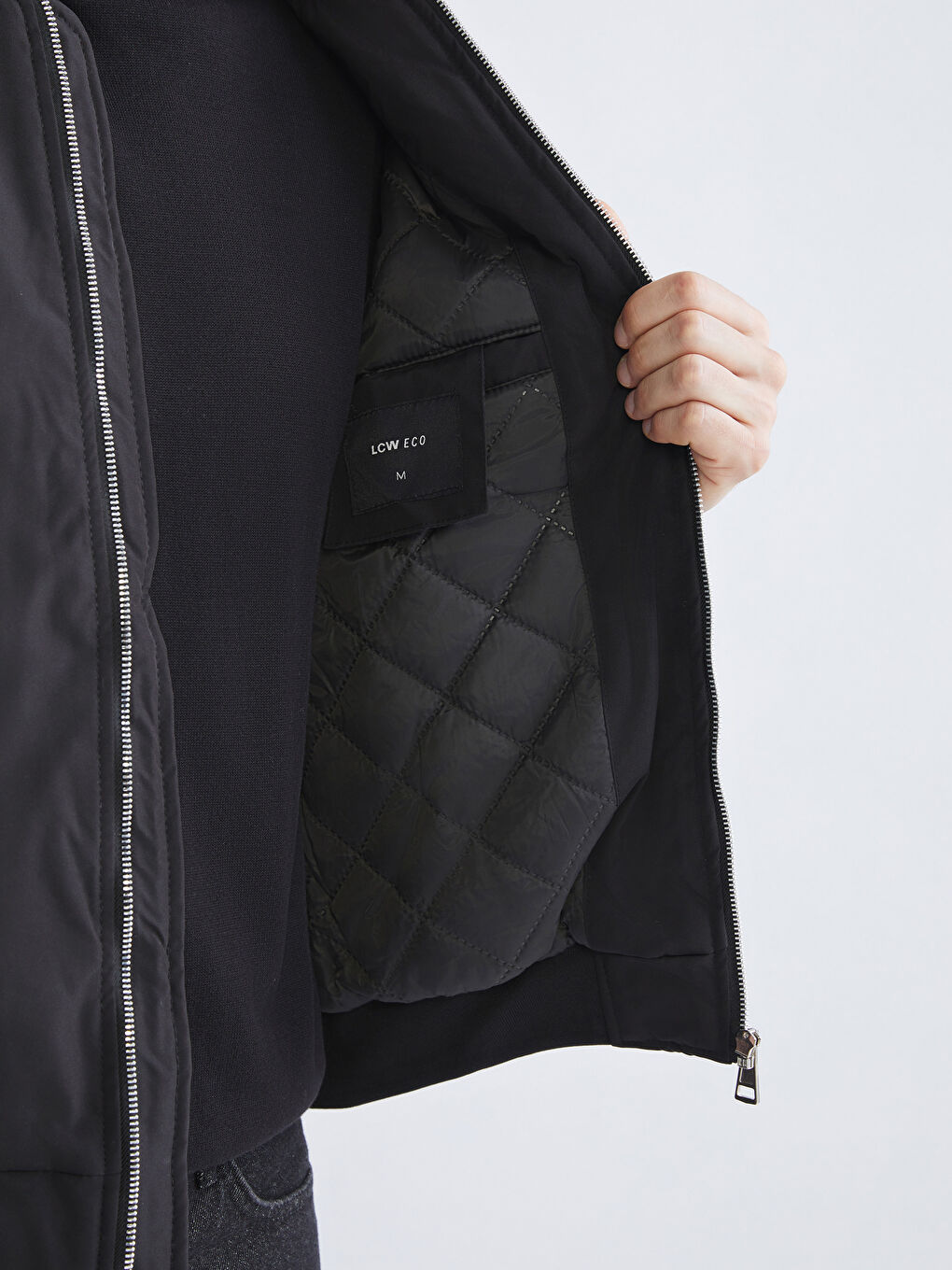 Siyah Rahat Kalıp Kolej Yaka Erkek Bomber Mont-4